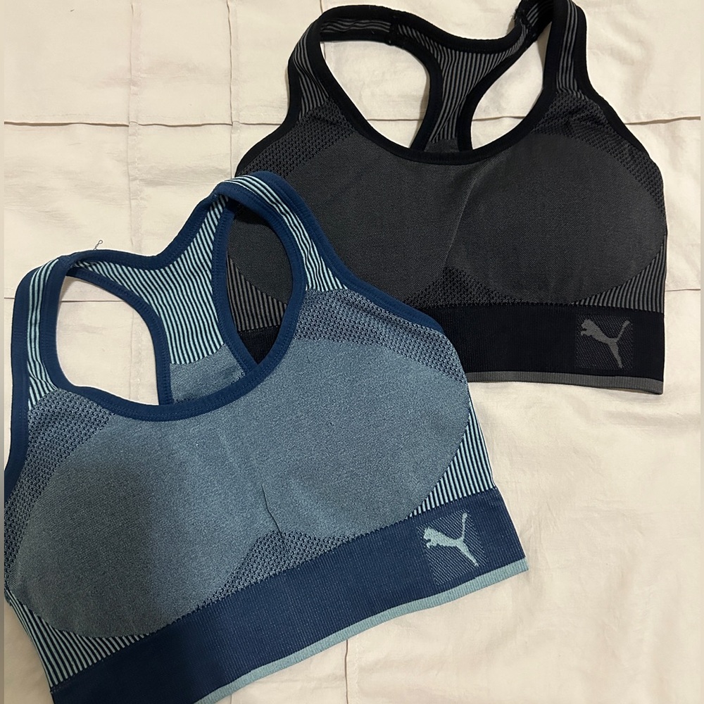 Puma Black and Blue Sports Bra Duo